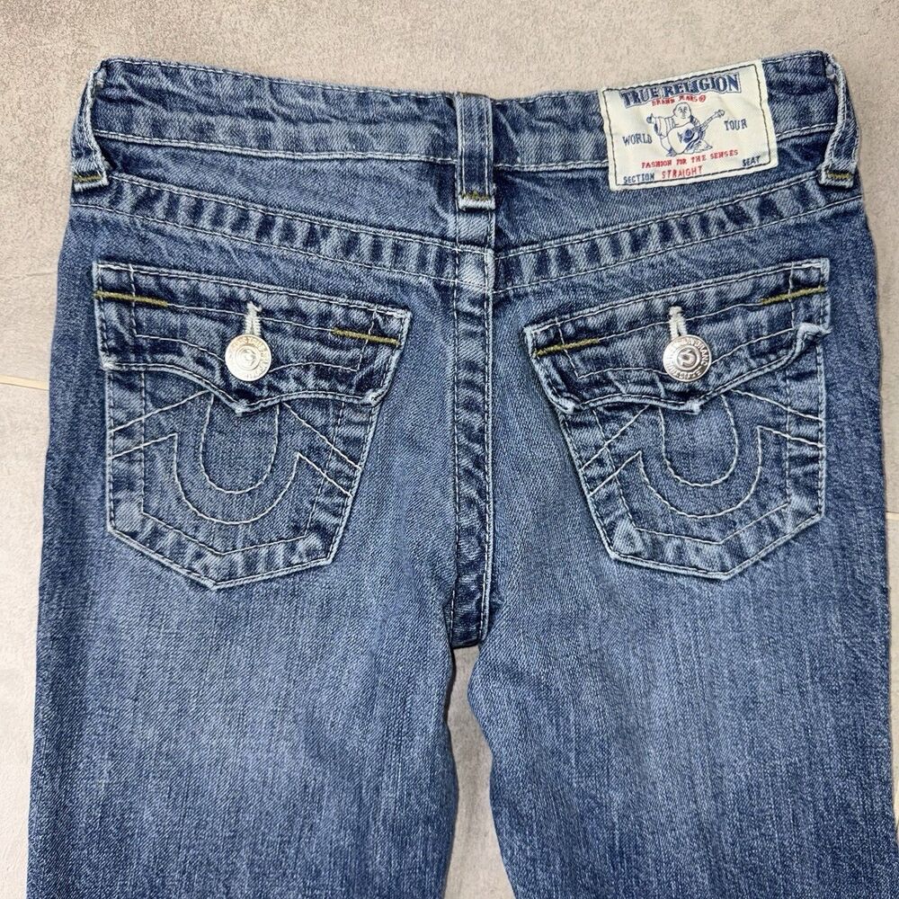 True Religion Girls Straight Leg Jeans Size 8 Blue Denim Flap Pockets